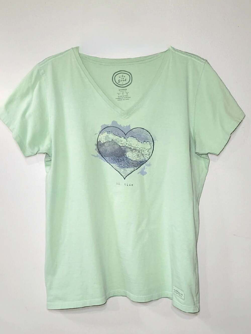 Life is Good Beach Heart Short Sleeve Green Tee L